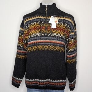 NWT Freyja Black Orange 1/3 Zip Wool Turtleneck Sweater L